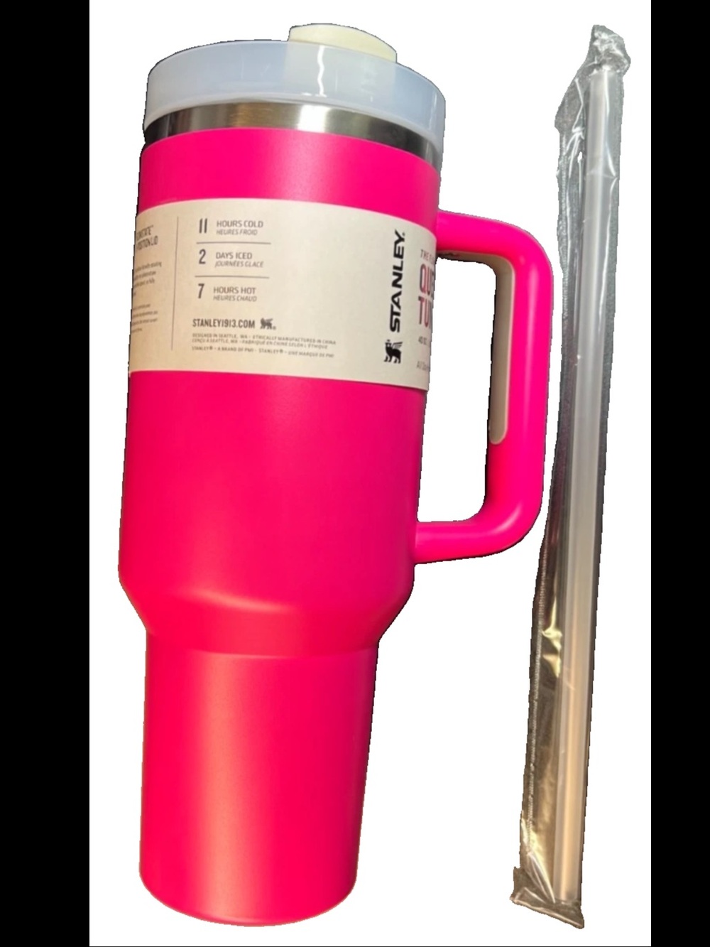 Stanley 40oz Quencher H2.0 FlowState Tumbler Rose Red Hot Pink New